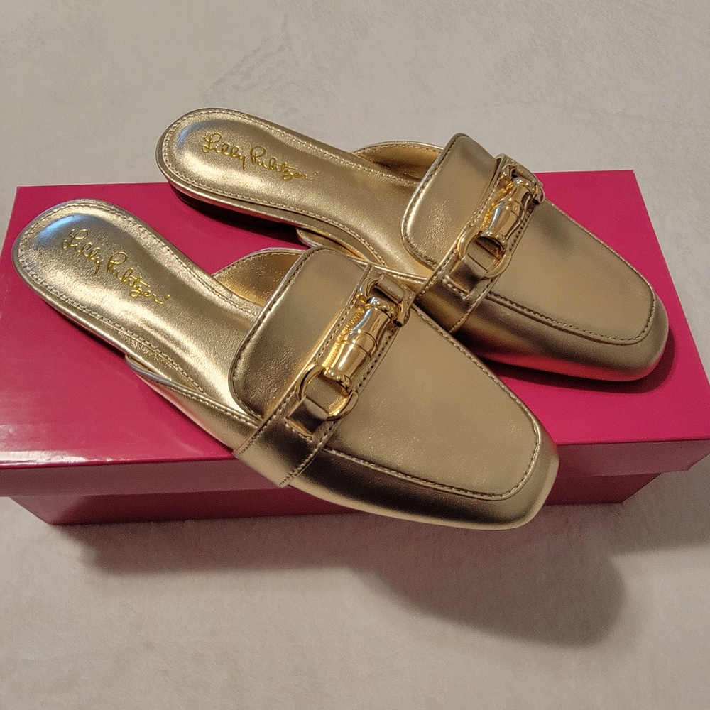 Lilly Pulitzer Gold Mules with Buckle